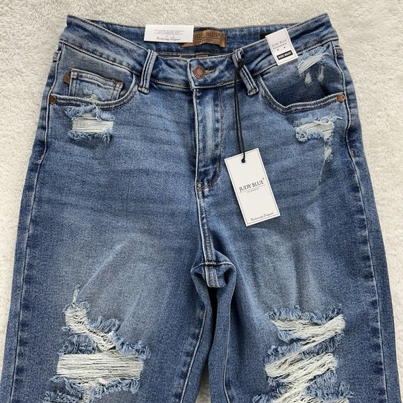 Judy Blue High Waist Straight Fit Distressed Denim Jeans Size 5/27 New W/Tags - Picture 2 of 16